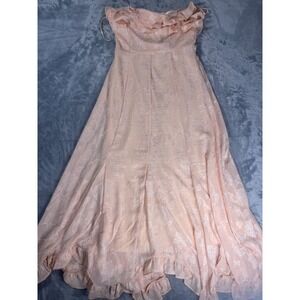 Anthropologie Women's XS Maxi Dress Los Angeles Pink Floral Jacquard Ruffle